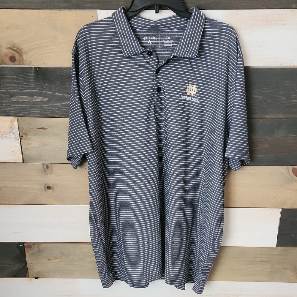 Antigua Notre Dame Navy and White 2XL Striped Polo Shirt